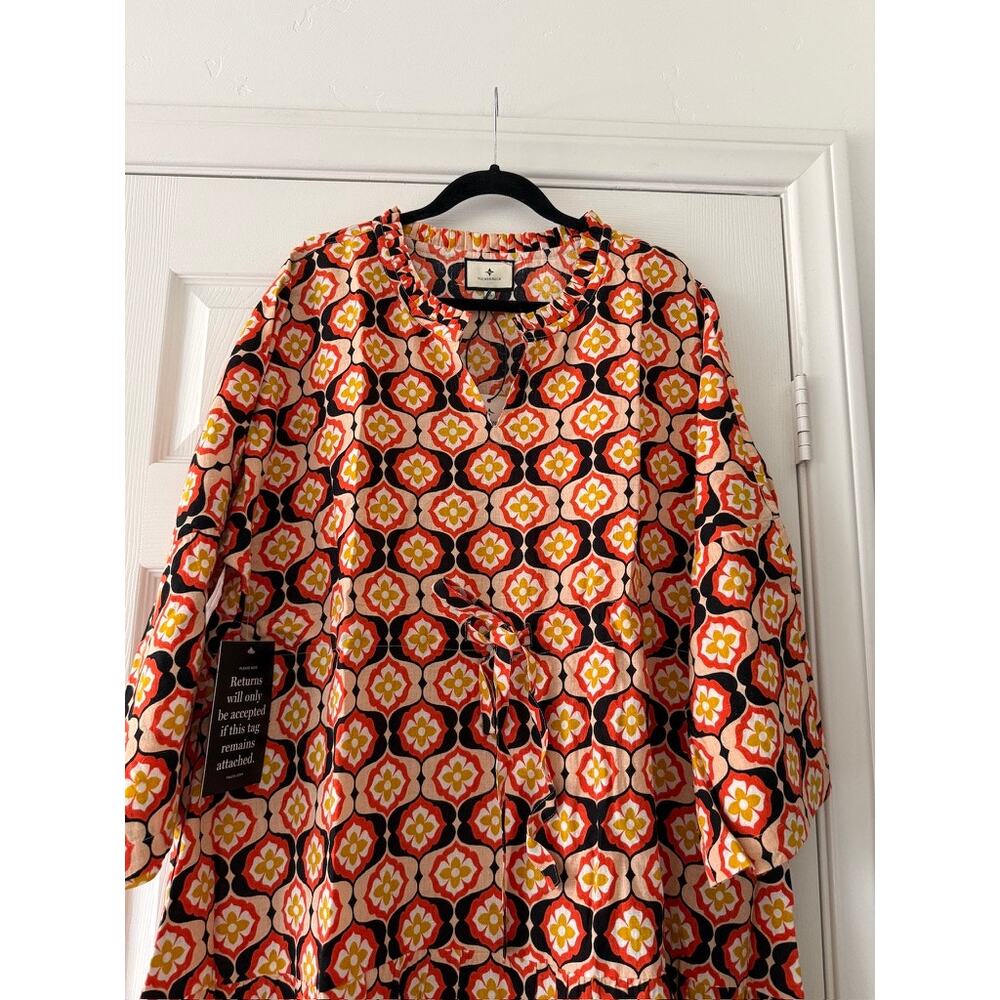 tuckernuck honeycomb bloom marisol tie-waist caftan maxi dress women x-large xl - Picture 4 of 9